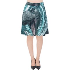 Dinosaur Sea Boat Fantasy Velvet High Waist Skirt by Wegoenart