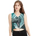 Dinosaur Sea Boat Fantasy V-Neck Cropped Tank Top View1