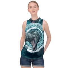 Dinosaur Sea Boat Fantasy High Neck Satin Top by Wegoenart