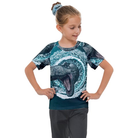 Dinosaur Sea Boat Fantasy Kids  Mesh Piece Tee by Wegoenart