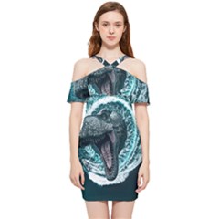 Dinosaur Sea Boat Fantasy Shoulder Frill Bodycon Summer Dress by Wegoenart