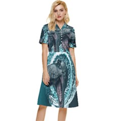 Dinosaur Sea Boat Fantasy Button Top Knee Length Dress by Wegoenart