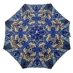 Gold On Cobalt Straight Umbrellas by kaleidomarblingart