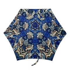 Gold On Cobalt Mini Folding Umbrellas by kaleidomarblingart