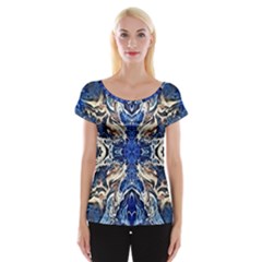 Gold On Cobalt Cap Sleeve Top by kaleidomarblingart