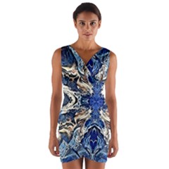 Gold On Cobalt Wrap Front Bodycon Dress by kaleidomarblingart