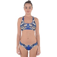 Gold On Cobalt Cross Back Hipster Bikini Set by kaleidomarblingart