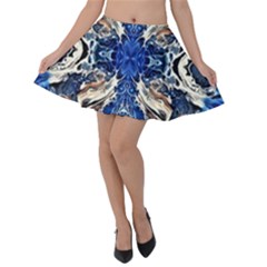 Gold On Cobalt Velvet Skater Skirt by kaleidomarblingart