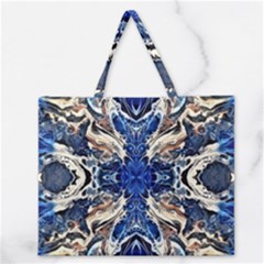 Gold On Cobalt Zipper Large Tote Bag by kaleidomarblingart