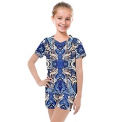 Gold On Cobalt Kids  Mesh Tee And Shorts Set