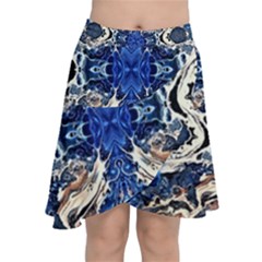 Gold On Cobalt Chiffon Wrap Front Skirt by kaleidomarblingart