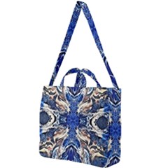 Gold On Cobalt Square Shoulder Tote Bag by kaleidomarblingart