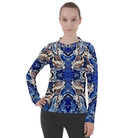 Gold On Cobalt Women s Pique Long Sleeve Tee by kaleidomarblingart