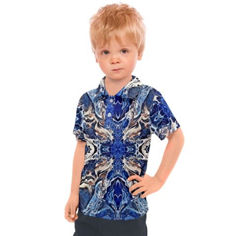 Gold On Cobalt Kids  Polo Tee by kaleidomarblingart