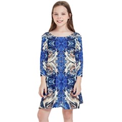 Gold On Cobalt Kids  Quarter Sleeve Skater Dress by kaleidomarblingart