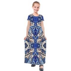 Gold On Cobalt Kids  Short Sleeve Maxi Dress by kaleidomarblingart