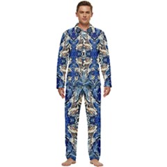 Gold On Cobalt Men s Long Sleeve Velvet Pocket Pajamas Set