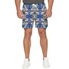 Gold On Cobalt Men s Runner Shorts by kaleidomarblingart