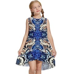 Gold On Cobalt Kids  Frill Swing Dress by kaleidomarblingart