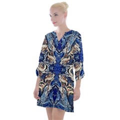 Gold On Cobalt Open Neck Shift Dress by kaleidomarblingart