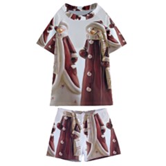 Christmas Figures 3 Kids  Swim Tee And Shorts Set by artworkshop