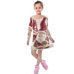 Christmas Figures4 Kids  Long Sleeve Velvet Dress by artworkshop