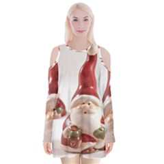 Christmas Figures 5 Velvet Long Sleeve Shoulder Cutout Dress by artworkshop