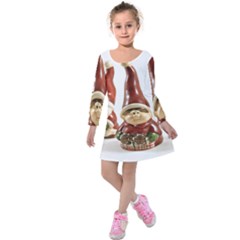 Christmas Figures 7 Kids  Long Sleeve Velvet Dress by artworkshop