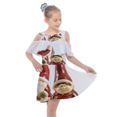 Christmas Figures 7 Kids  Shoulder Cutout Chiffon Dress by artworkshop