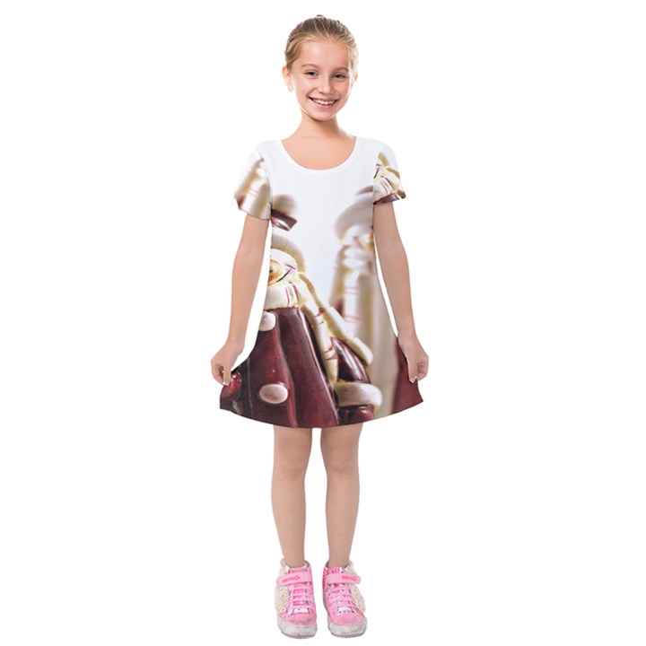 Christmas Figures 11 Kids  Short Sleeve Velvet Dress