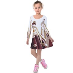 Christmas Figures 11 Kids  Long Sleeve Velvet Dress by artworkshop