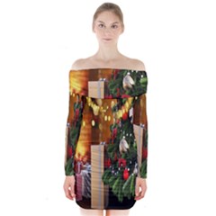 Christmas Tree And Presents Long Sleeve Off Shoulder Dress by artworkshop