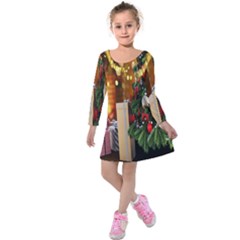 Christmas Tree And Presents Kids  Long Sleeve Velvet Dress by artworkshop