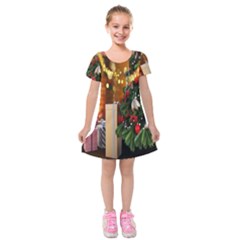 Christmas Tree And Presents Kids  Short Sleeve Velvet Dress by artworkshop