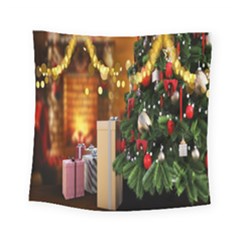 Christmas Tree And Presents Square Tapestry (small) by artworkshop