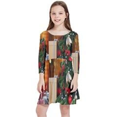 Christmas Tree And Presents Kids  Quarter Sleeve Skater Dress by artworkshop