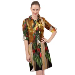 Christmas Tree And Presents Long Sleeve Mini Shirt Dress by artworkshop