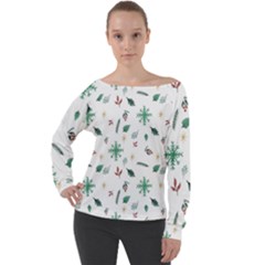 Christmass Theme Off Shoulder Long Sleeve Velour Top by artworkshop