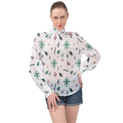 Christmass Theme High Neck Long Sleeve Chiffon Top by artworkshop