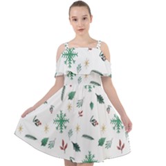 Christmass Theme Cut Out Shoulders Chiffon Dress by artworkshop