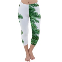 Green Christmas Tree Border Capri Winter Leggings  by artworkshop