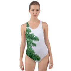 Green Christmas Tree Border Cut-out Back One Piece Swimsuit by artworkshop