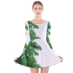 Green Christmas Tree Border Long Sleeve Velvet Skater Dress by artworkshop