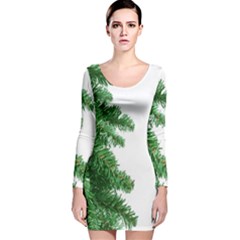 Green Christmas Tree Border Long Sleeve Velvet Bodycon Dress by artworkshop