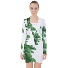 Green Christmas Tree Border V-neck Bodycon Long Sleeve Dress by artworkshop