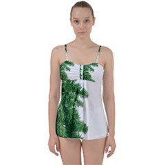 Green Christmas Tree Border Babydoll Tankini Set by artworkshop