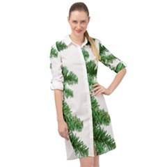 Green Christmas Tree Border Long Sleeve Mini Shirt Dress by artworkshop