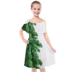 Green Christmas Tree Border Kids  Cut Out Shoulders Chiffon Dress by artworkshop