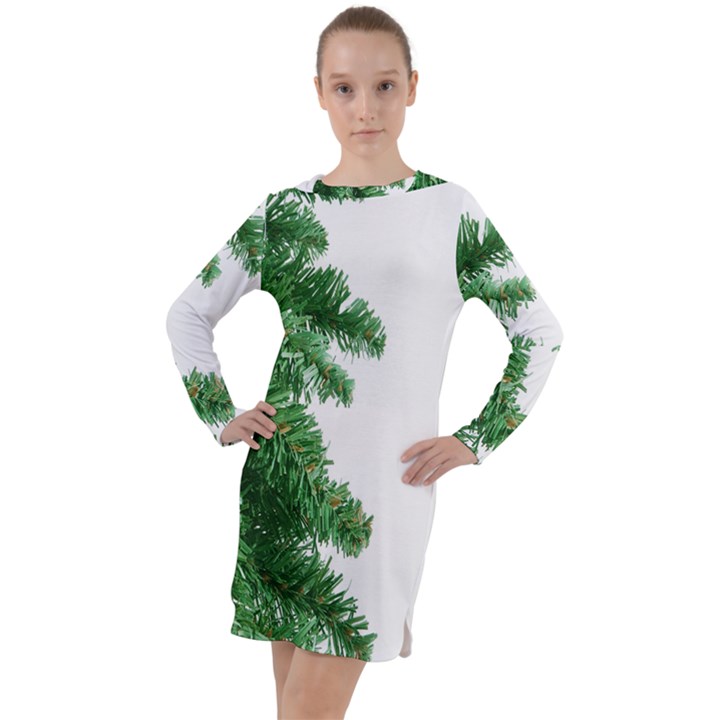 Green Christmas Tree Border Long Sleeve Hoodie Dress