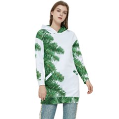 Green Christmas Tree Border Women s Long Oversized Pullover Hoodie by artworkshop